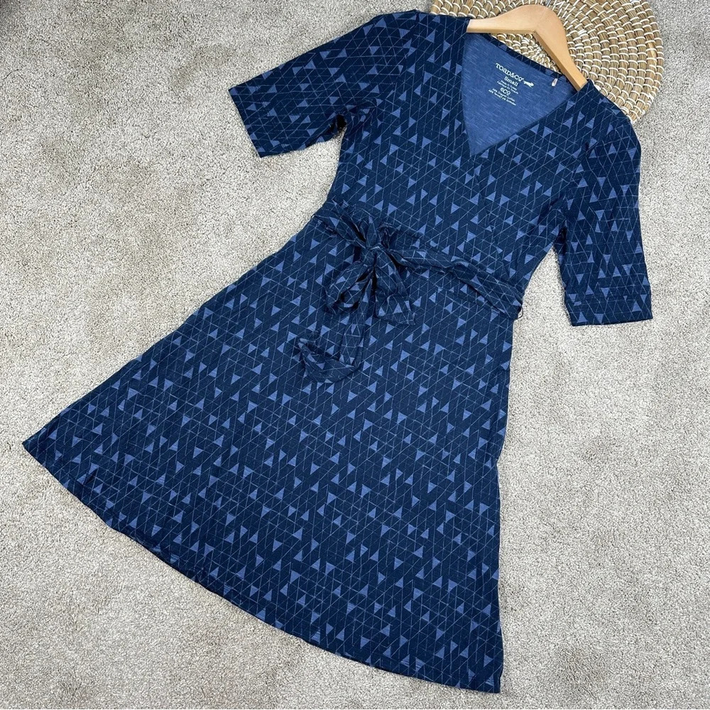 Toad&Co Cue Wrap Short Sleeve Dress in Nightsky Line Print Cotton V-Neck Size S
